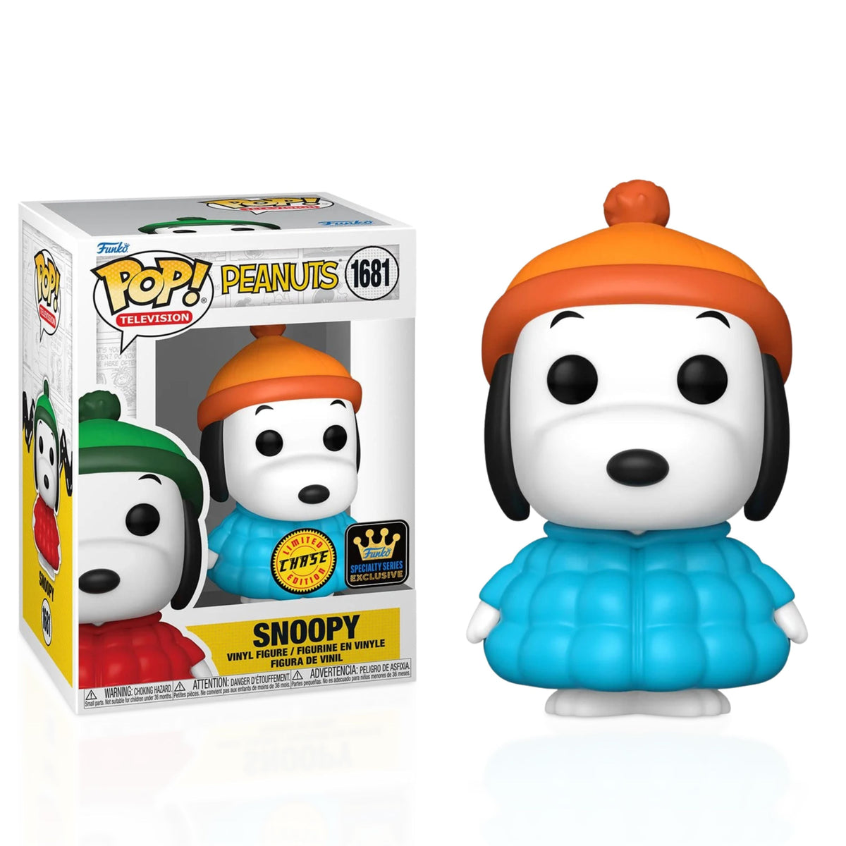Snoopy in Blue Puffer Coat Funko Pop! Television Peanuts - Approx. 3 3/4" Chase Limited Edition Specialty Series Exclusive Collectible Vinyl Figure #1681 with Display Box Protector Case