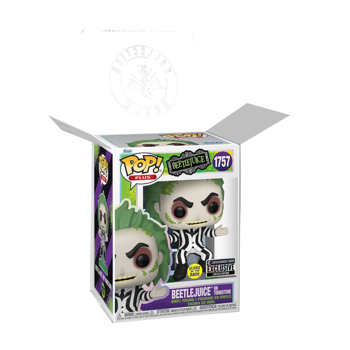 Beetlejuice on Tombstone Funko Pop! Plus - Approx. 4 1/2" Glows In The Dark Entertainment Earth Exclusive Collectible Vinyl Figure #1757 with Display Box Protector Case