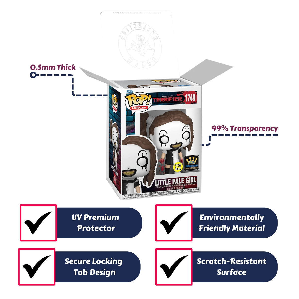 Little Pale Girl Funko Pop! Movies Damien Leone's Terrifier - Glows In The Dark Specialty Series - Approx. 4 1/4" Collectible Exclusive Vinyl Figure #1749 with Display Box Protector Case