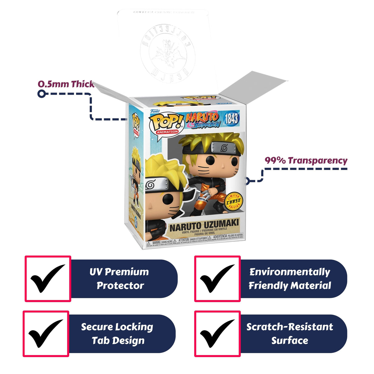 Naruto Uzumaki with Shuriken Funko Pop! Naruto Shippuden - Approx. 4 1/2" Collectible Chase Limited Edition Vinyl Figure #1843 with Display Box Protector Case