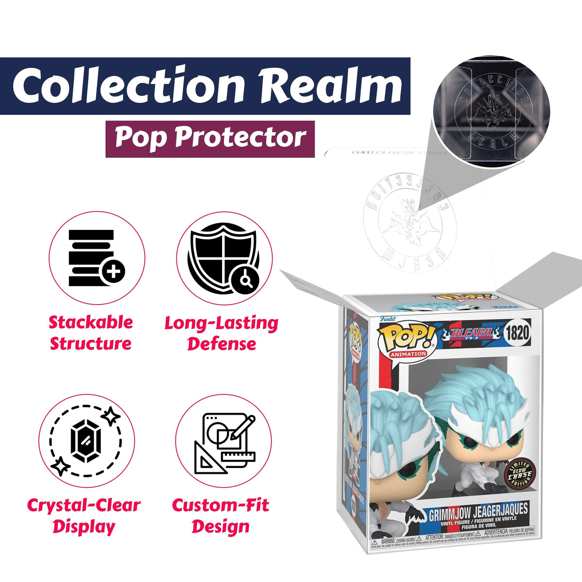Grimmjow Jeagerjaques Funko Pop! Animation Bleach - Approx. 4" Collectible Glow CHASE Vinyl Figure #1820 with Display Box Protector Case
