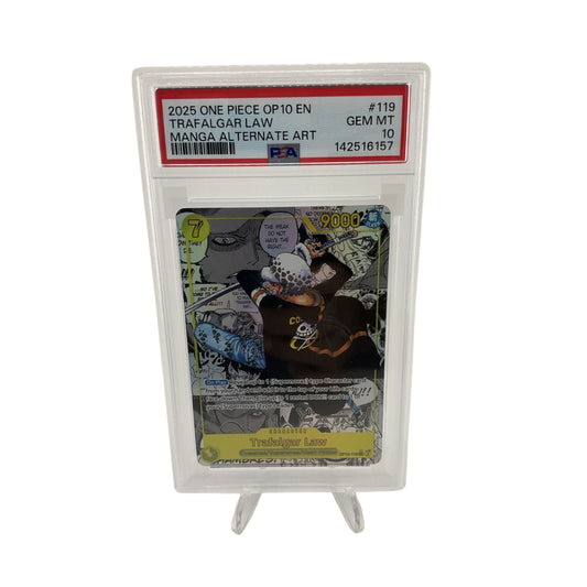 2025 ONE PIECE OP10-ROYAL BLOOD MANGA ALTERNATE ART #119 TRAFALGAR LAW PSA 10
