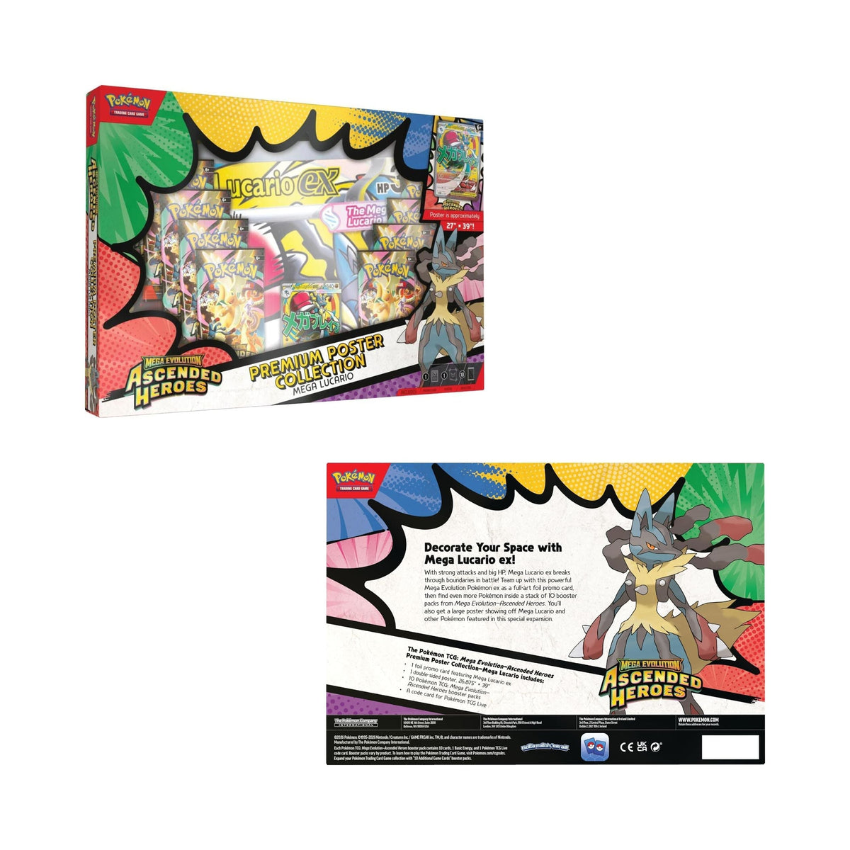 Pokemon TCG Mega Evolutions Ascended Heroes Premium Poster Collection – Mega Lucario EX, 10 Booster Packs, Foil Promo Card & Large Poster
