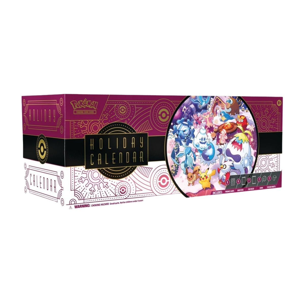 Pokémon TCG: Holiday Calendar 2025 – 25 Days of Surprises with 8 Festive Foil Cards, 6 Booster Packs, 7 Fun Packs, 2 Coins, 2 Sticker Sheets & Code Card – Seasonal Gift for Kids & Collectors