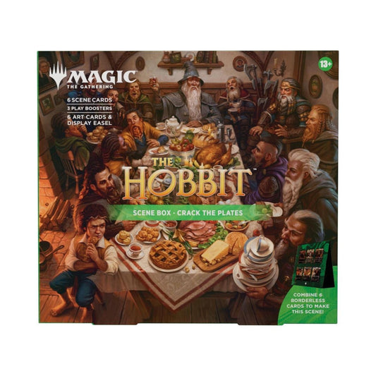 Magic: The Gathering The Hobbit Crack the Plates Scene Box | 3 Play Boosters, 6 Traditional Foil Scene Cards, 6 Art Cards & Display Easel | Middle-earth Collectible MTG Set