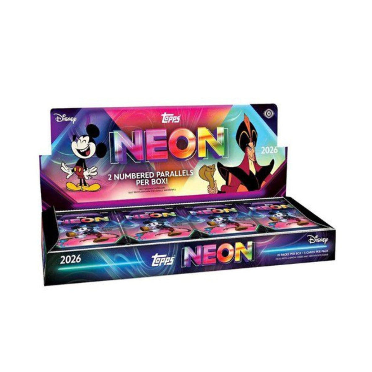 Topps Disney Neon Hobby Box Trading Cards, 20 Packs Per Box, 5 Cards Per Pack, Numbered Parallels, Neon PETG Lights Card, Chrome Neon Etch Base Cards, Disney Collectibles TCG Set