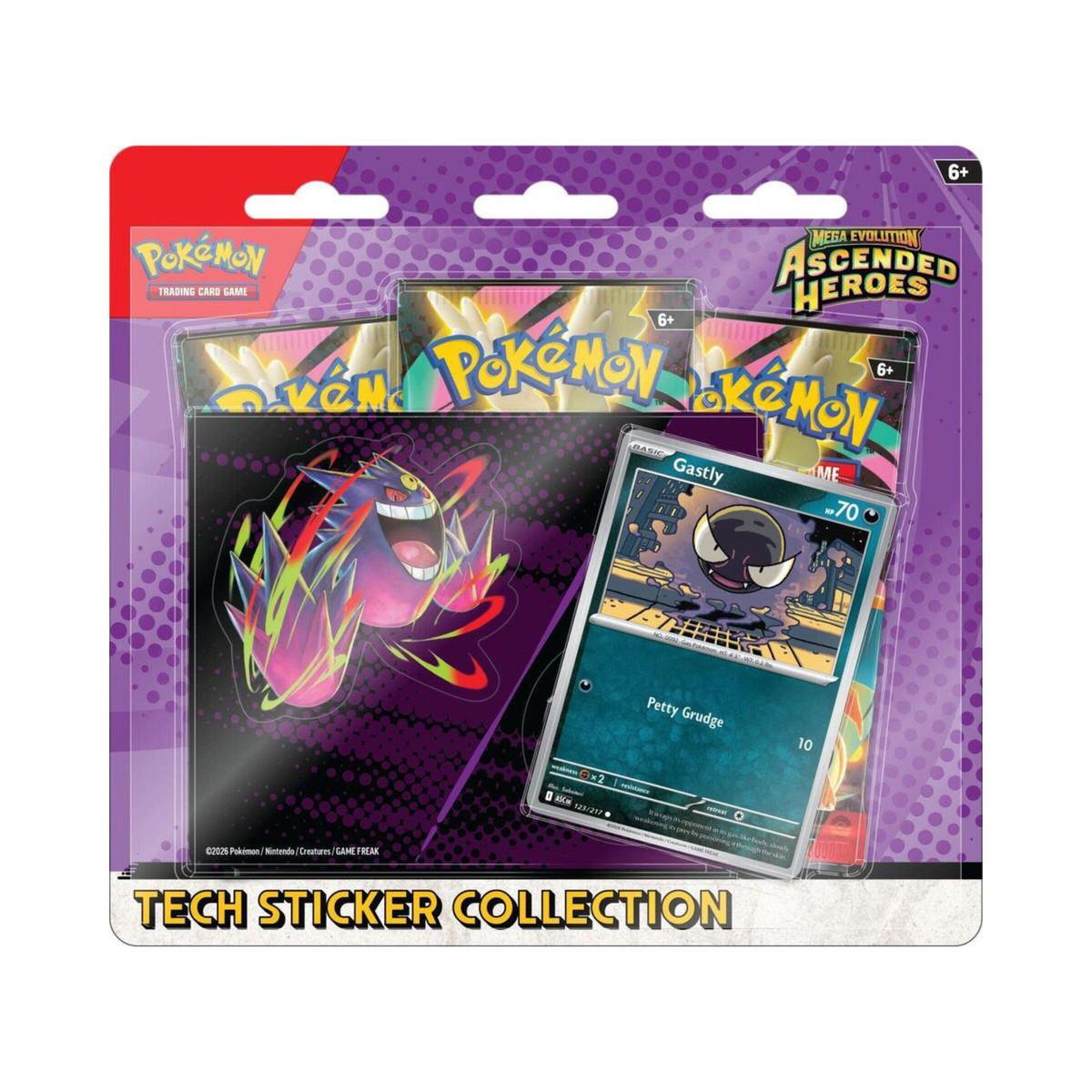 Pokemon TCG Mega Evolution Ascended Heroes Tech Sticker Collection - Gastly Foil Promo Card, Booster Packs, and Trading Cards for Collectible Card Games