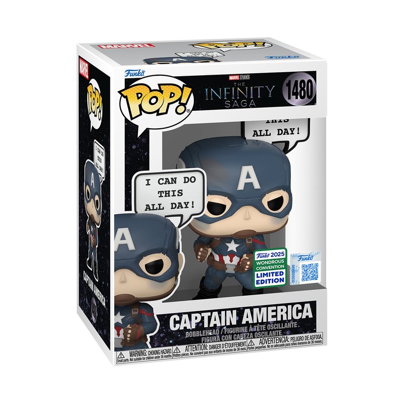 Captain America (I Can Do This All Day) Funko Pop! Marvel Studios The Infinity Saga - WonderCon 2025 Exc SHARED Sticker - Approx. 4.55" Exclusive Collectible Vinyl Figure #1480 Bundled with Display Box Protector Case