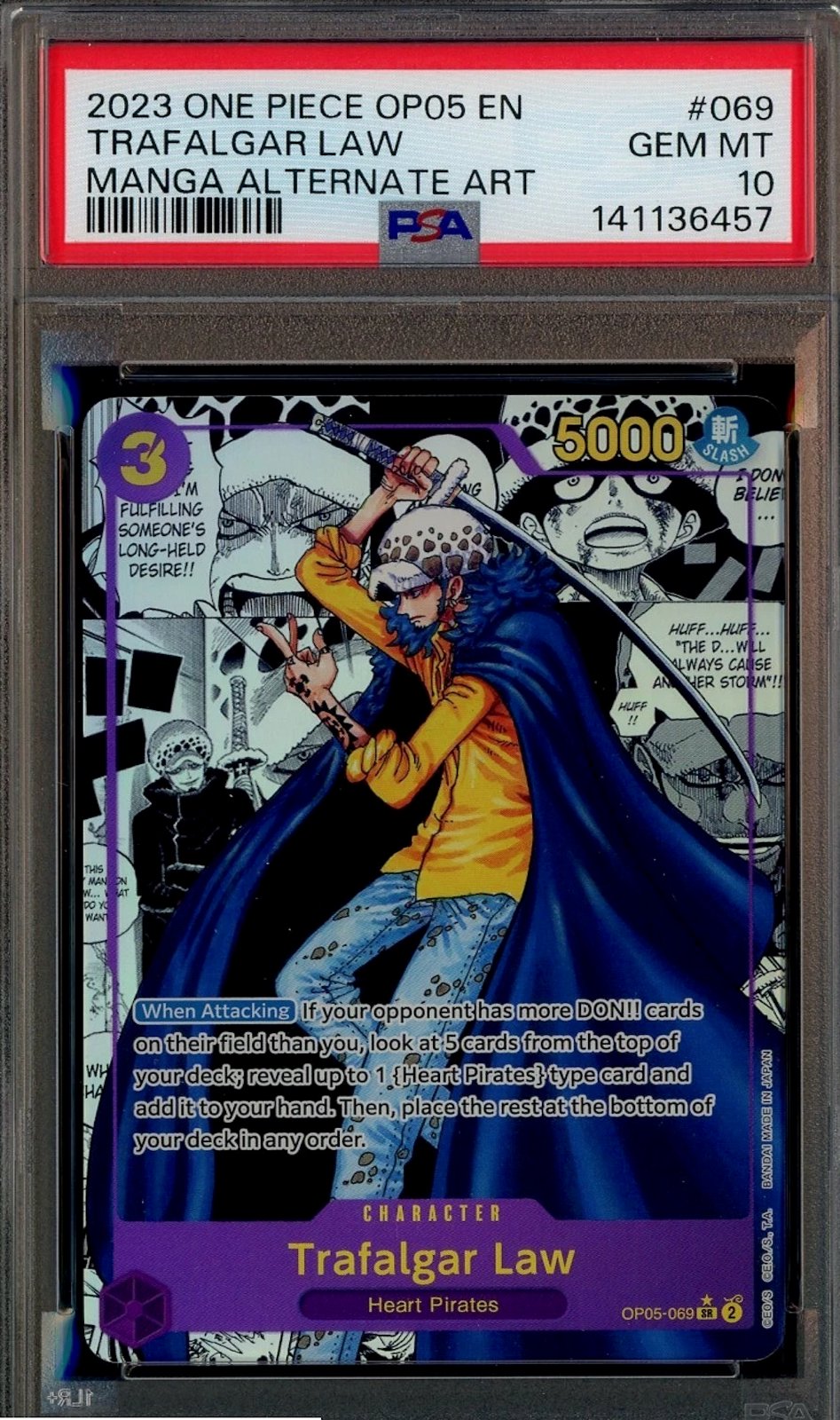 2023 One Piece OP05 Manga Alternate Art #069 Trafalgar Law PSA 10 GEM MINT