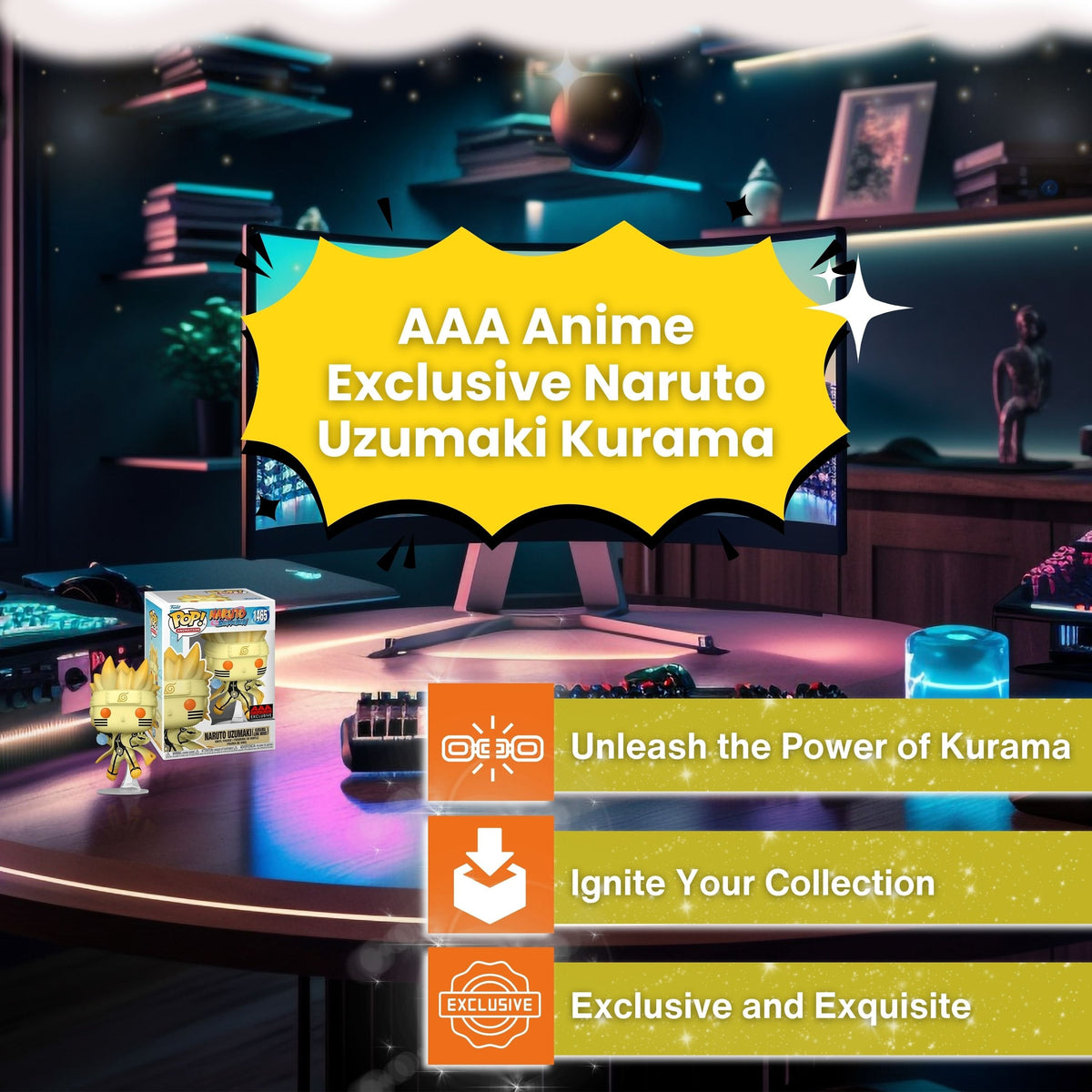 Naruto Uzumaki (Kurama Link Mode) Funko Pop! Naruto Shippuden - AAA Anime Exclusive Vinyl Figure # 1465 with Display Box Protector Case