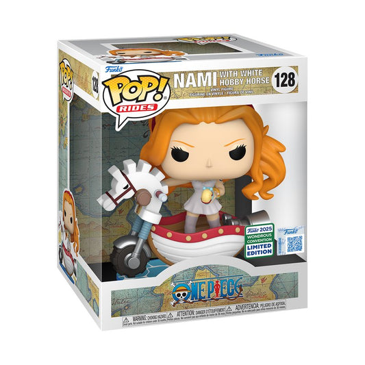 Nami with White Hobby Horse #128 Funko Pop! Rides Deluxe One Piece - WonderCon 2025 Exclusive SHARED Sticker - Approx. 4.3" Collectible Vinyl Figure