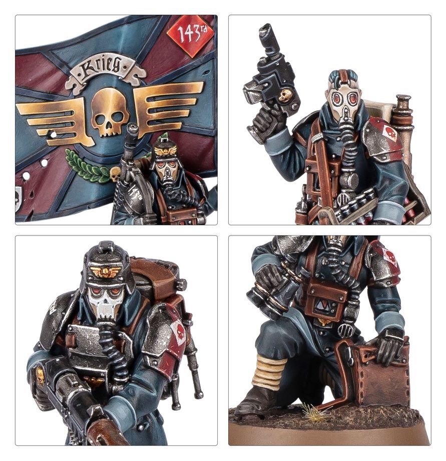 Warhammer 40K Astra Militarum Krieg Command Squad Miniatures Kit – Lord Commissar & Veteran Krieg Guardsmen – 7 Plastic Figures with Custom Weapon Options for Warhammer 40,000