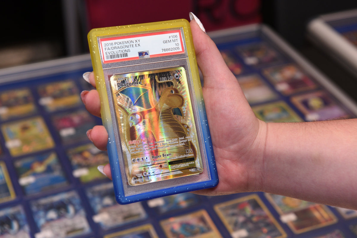 ER Bumper Slab PSA Gradient Yellow Blue Glitter Protective Case | Shockproof Edge Guard | Lightweight Durable Card Slab Protector for Trading Card Collectors Display (PPRE-ORDER JUNE)