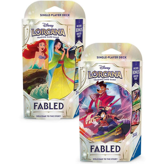 Disney Lorcana Trading Card Game Fabled Starter Decks – Amber & Sapphire + Emerald & Ruby