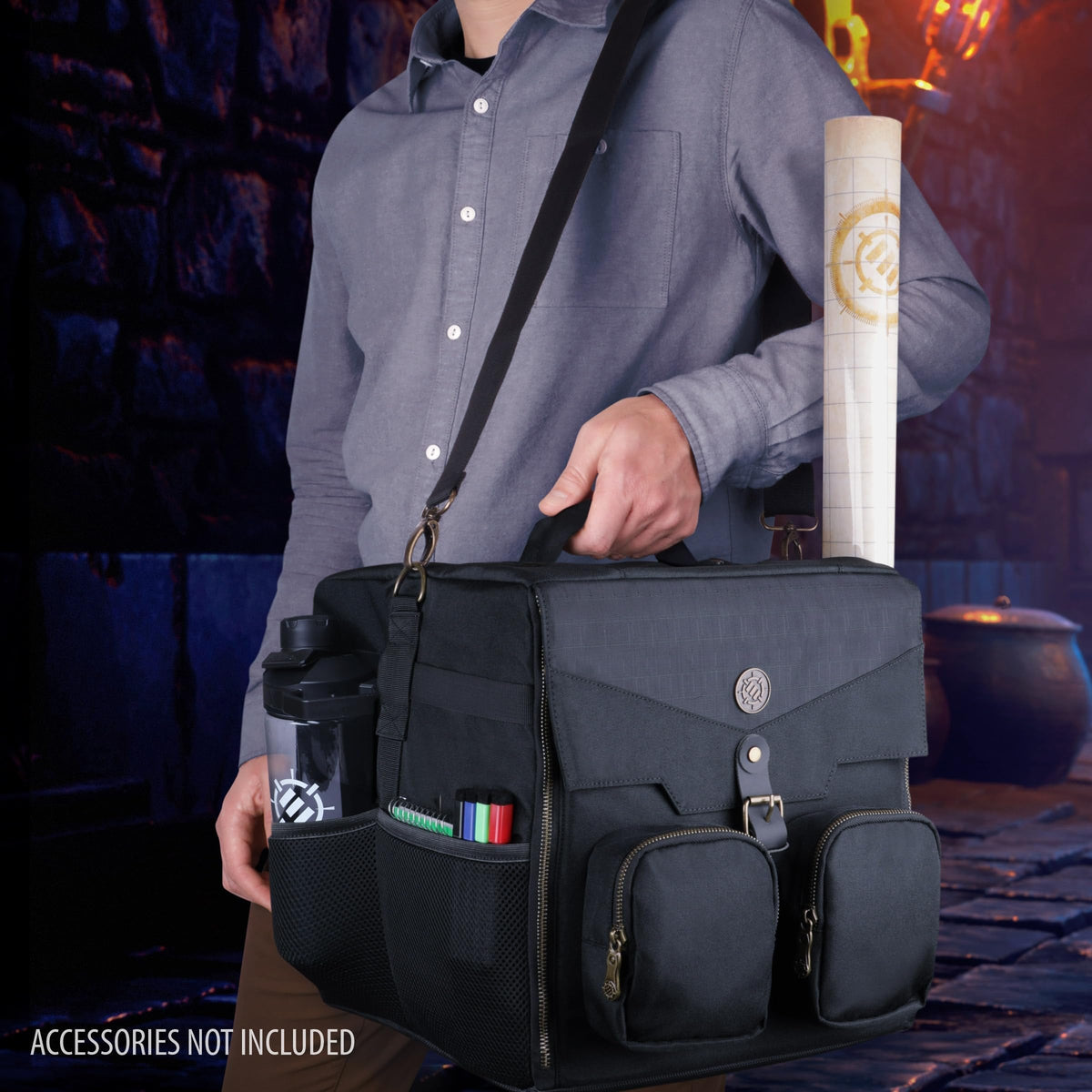 ENHANCE Board Game Shoulder Bag - Reinforced Board Game Storage with Padded Shoulder Strap and Accessories Pockets for Dice, Cards, More - Carrier Protects Tabletop Adventures