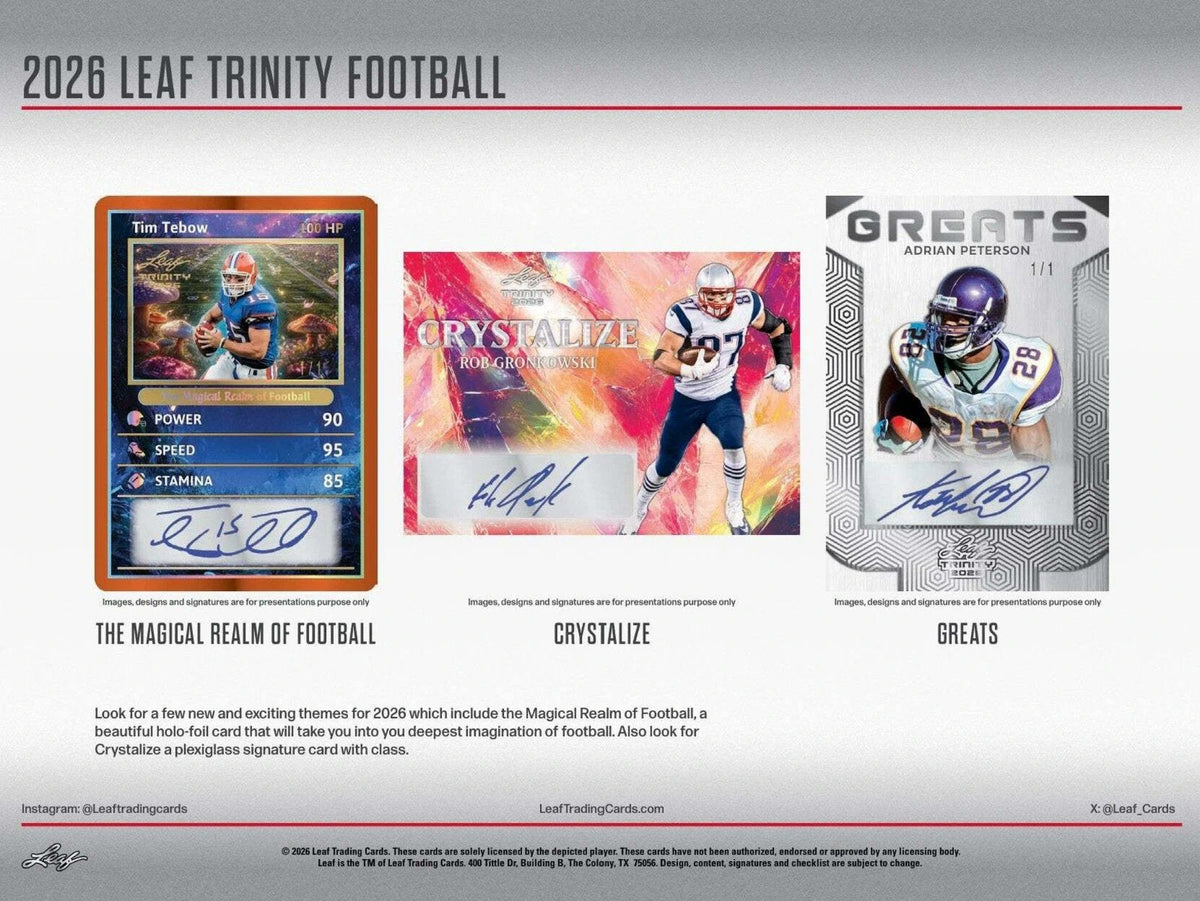 2026 Leaf Trinity Football Hobby Box, 7 Premium Autograph Cards Per Box, Base Steel Clear Autos, Rookie Auto Memorabilia, Jeremiah Smith Chase, Football Trading Card Collectible (PRE-ORDER)