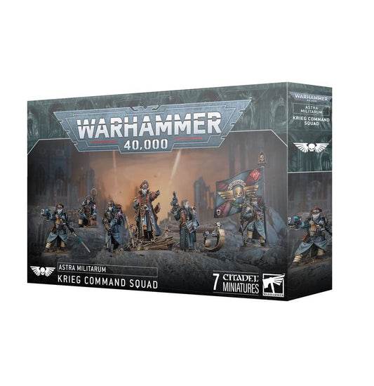 Warhammer 40K Astra Militarum Krieg Command Squad Miniatures Kit – Lord Commissar & Veteran Krieg Guardsmen – 7 Plastic Figures with Custom Weapon Options for Warhammer 40,000